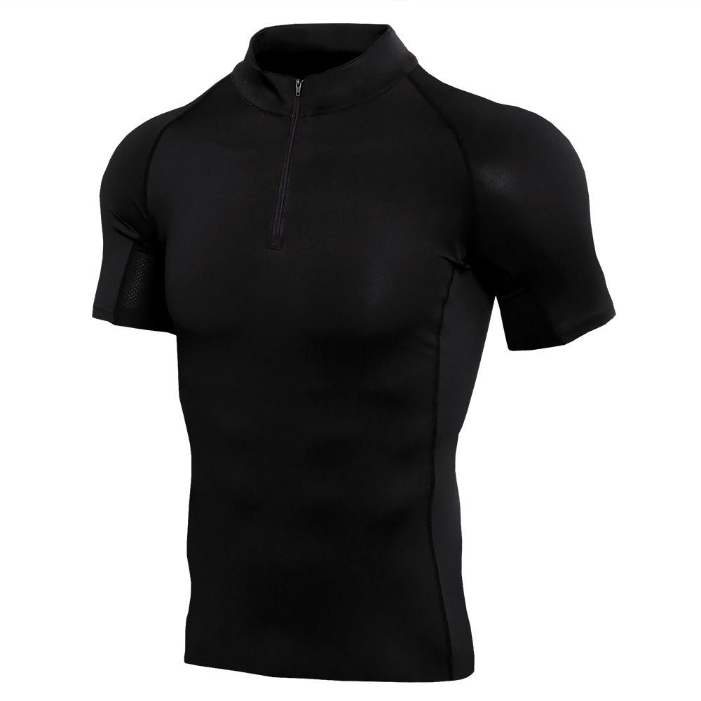 Men's Stand Collar Zipper Fitness T-Shirt