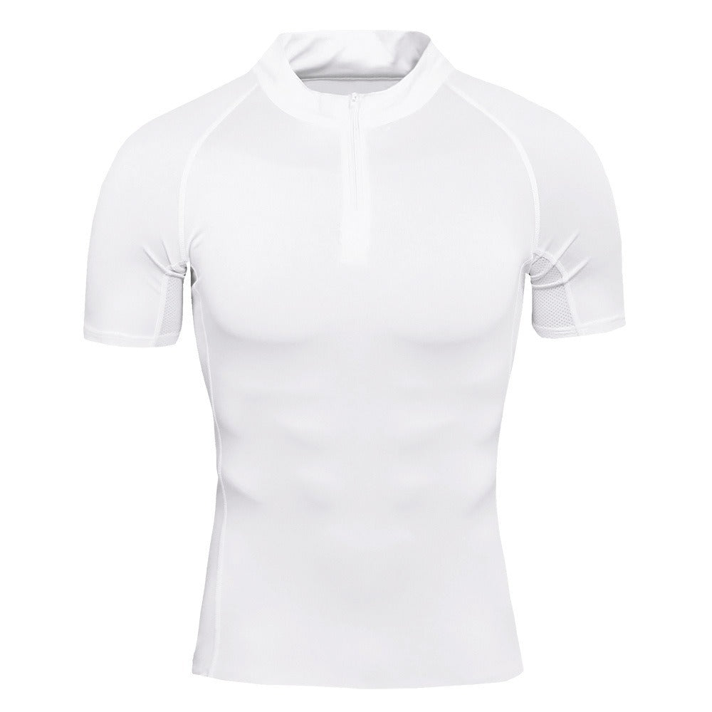 Men's Stand Collar Zipper Fitness T-Shirt