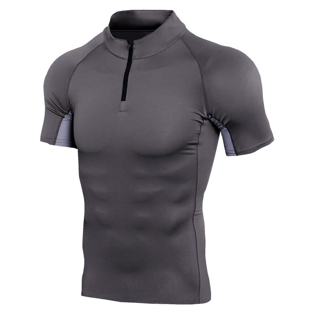 Men's Stand Collar Zipper Fitness T-Shirt