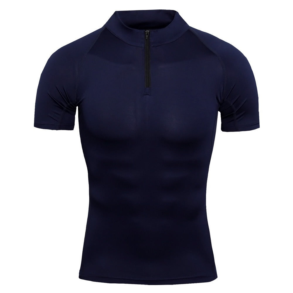 Men's Stand Collar Zipper Fitness T-Shirt