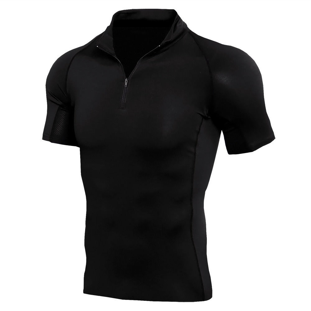 Men's Stand Collar Zipper Fitness T-Shirt