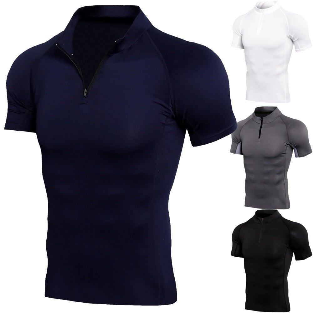 Men's Stand Collar Zipper Fitness T-Shirt